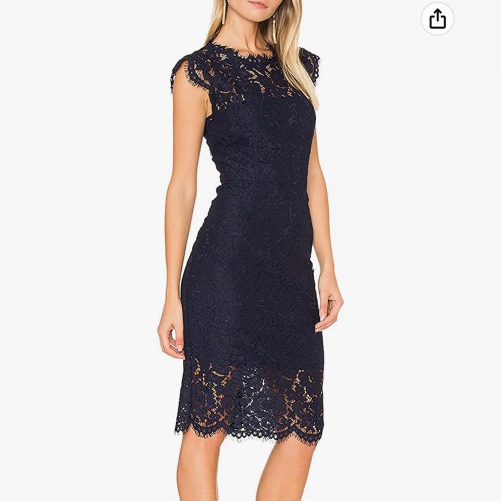 Navy knee Length Sleeveless Lace Cocktail Dress
